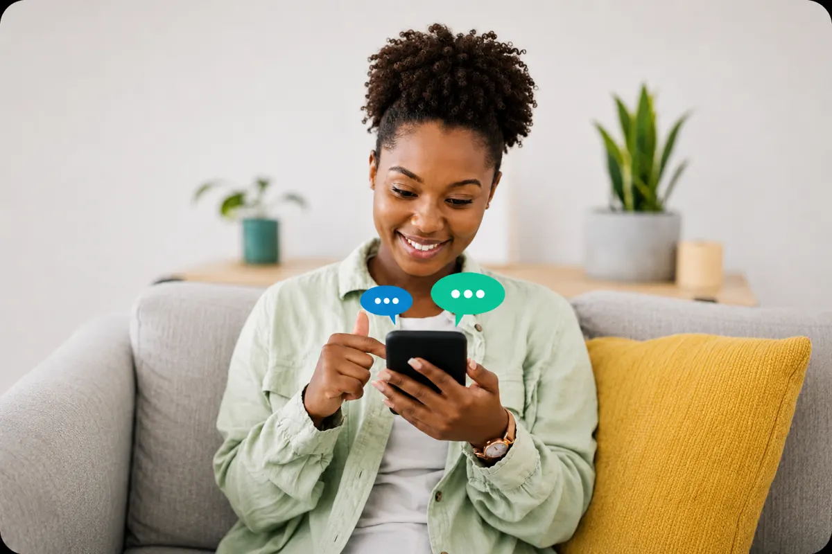 Cliente échangeant avec Redactoplus depuis son téléphone